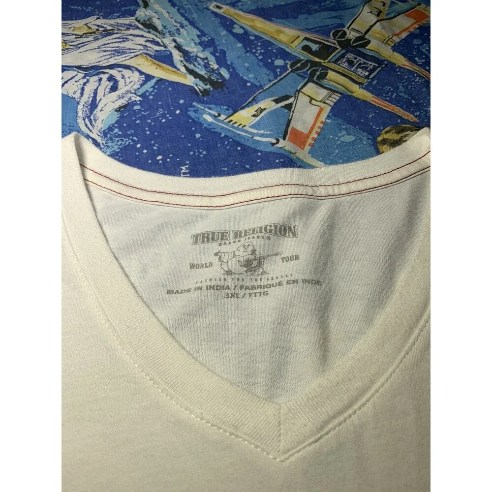True Religion Jeans Graphic V Neck White T Shirt Men’s 3XL XXXL CLEAN Big Man